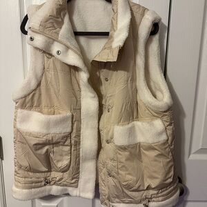 Beige and White Quilted Vest with Fleece Lining Size small